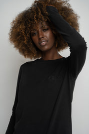 BLACK LONG-SLEEVE COTTON BLOUSE - KANDY