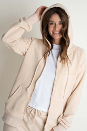 BEIGE ZIPPER HOODIE - ARINA