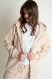 BEIGE ZIPPER HOODIE - ARINA