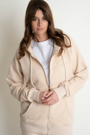 BEIGE ZIPPER HOODIE - ARINA