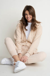 BEIGE ZIPPER HOODIE - ARINA
