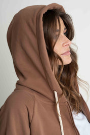 BROWN ZIPPERED HOODIE - ARINA