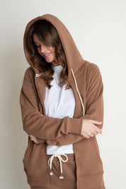 BROWN ZIPPERED HOODIE - ARINA