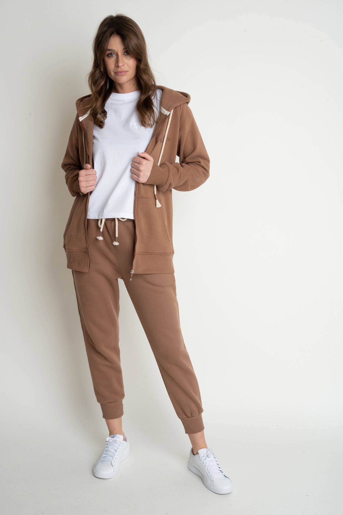 BROWN ZIPPERED HOODIE - ARINA