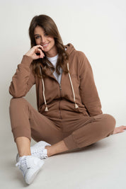 BROWN ZIPPERED HOODIE - ARINA