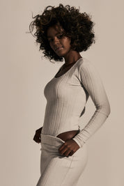 FITTED BODYSUIT WITH LONG SLEEVES LIGHT GREY - JAMAYKA