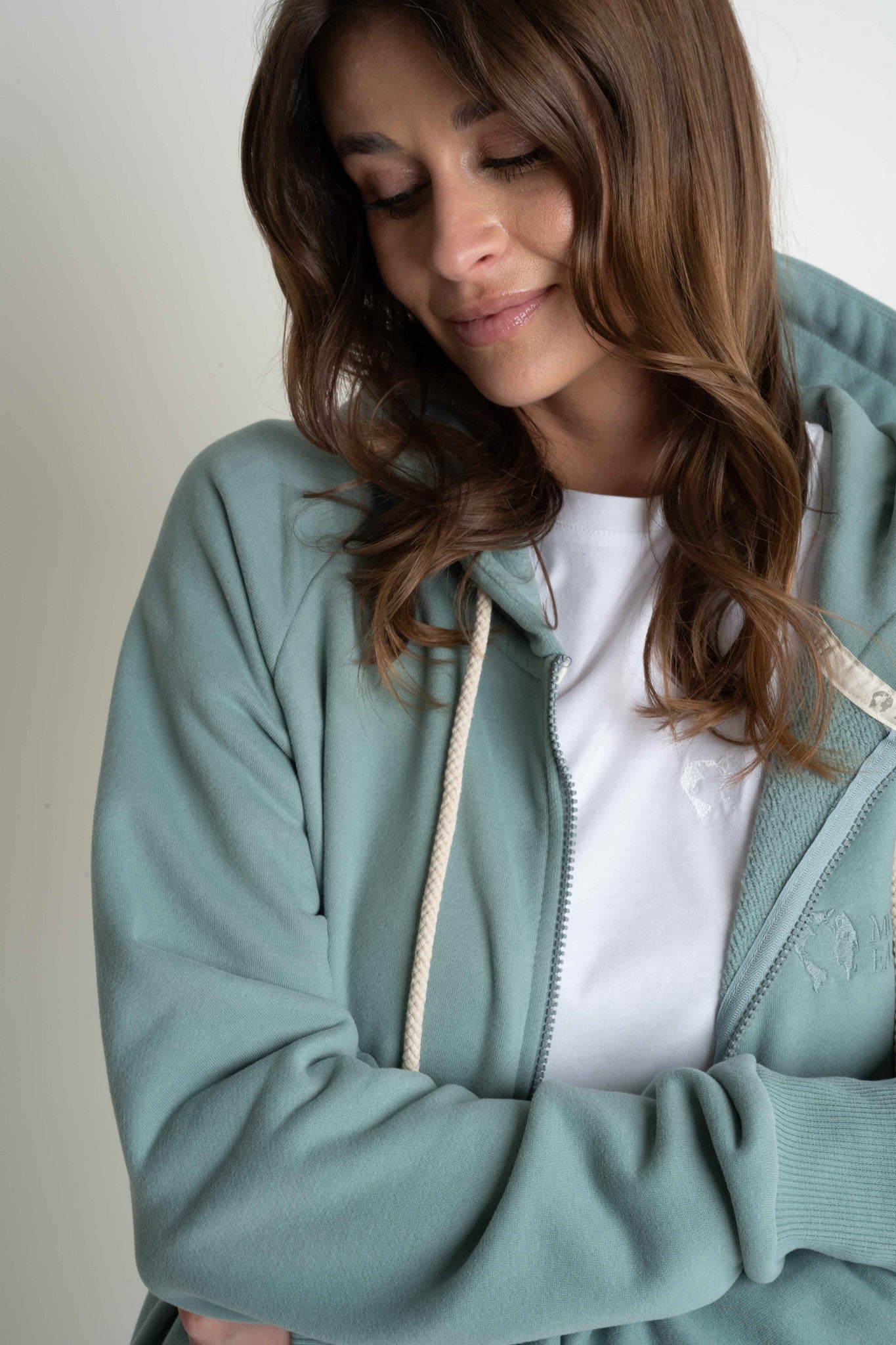 TURQUOISE HOODIE WITH ZIP - ARINA