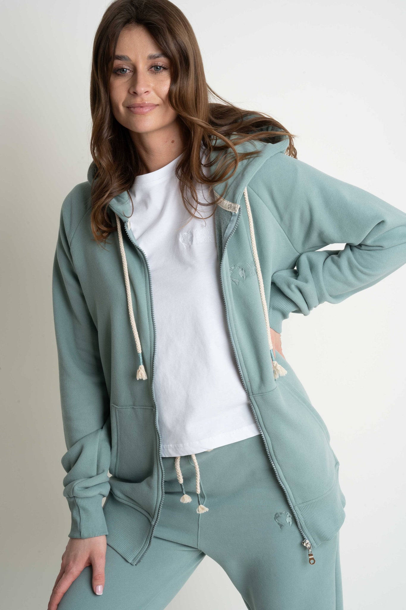 TURQUOISE HOODIE WITH ZIP - ARINA
