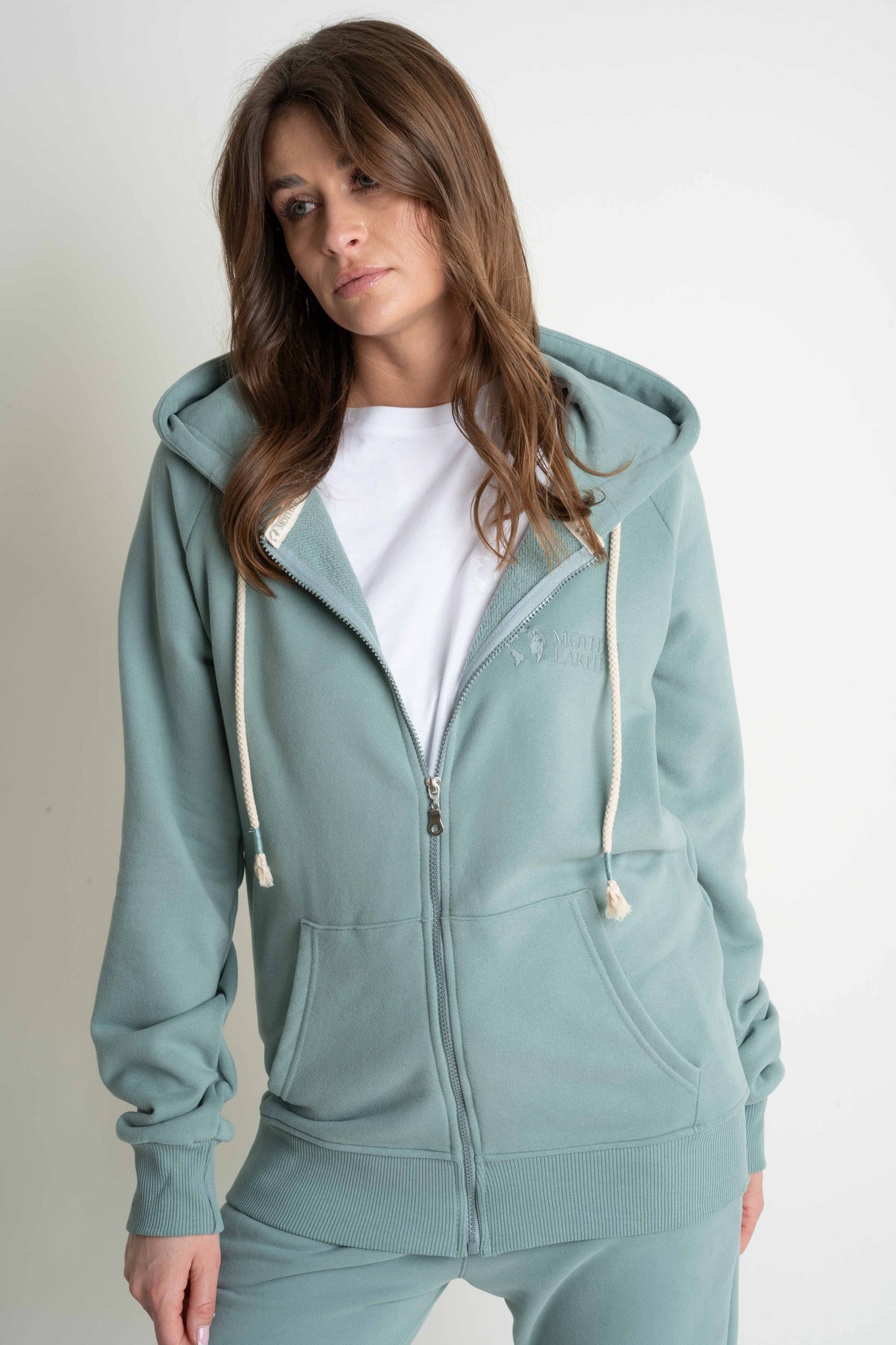 TURQUOISE HOODIE WITH ZIP - ARINA