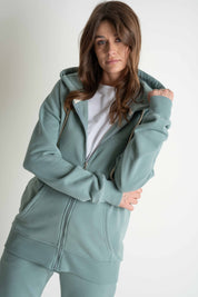 TURQUOISE HOODIE WITH ZIP - ARINA