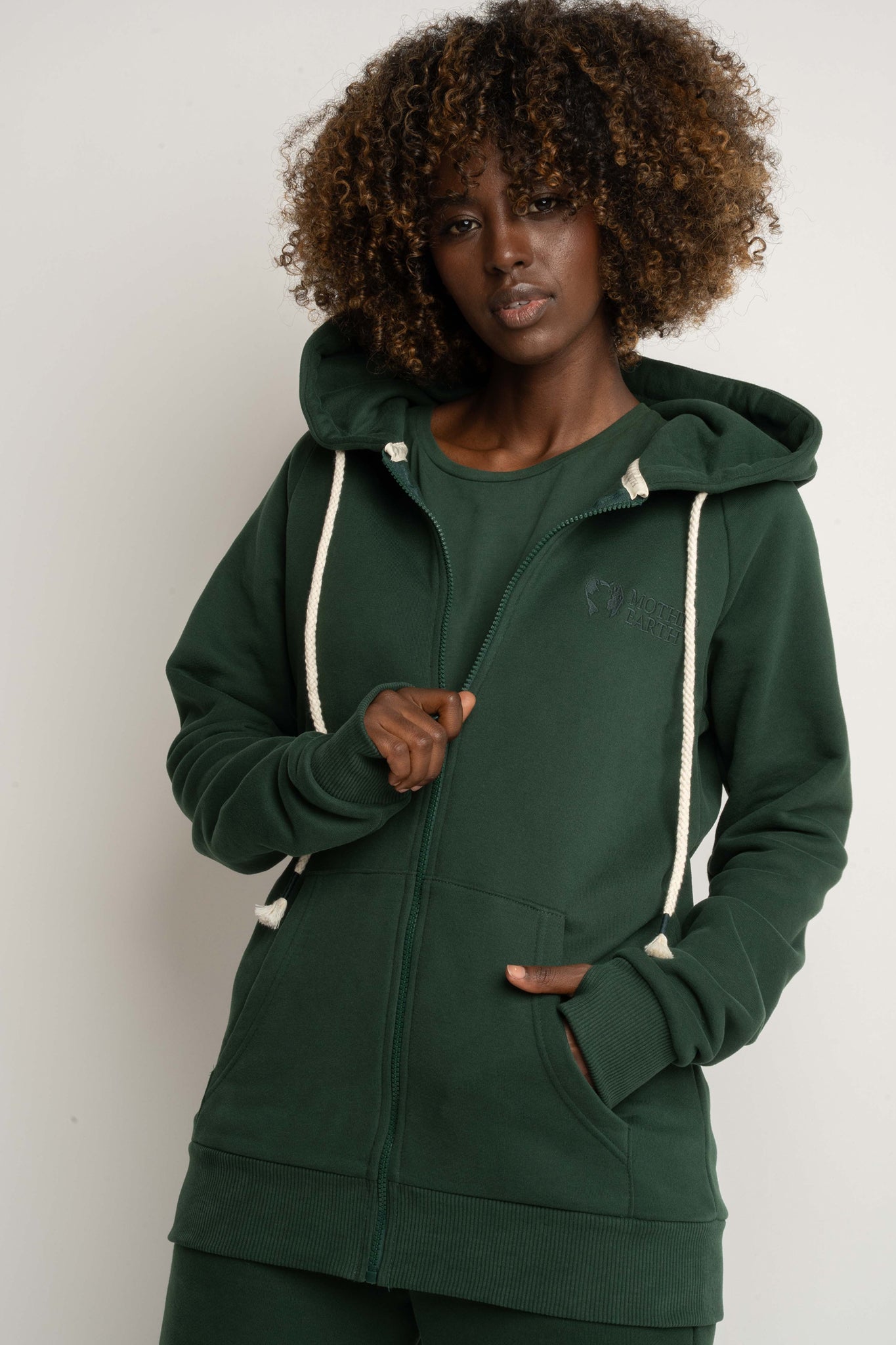 Dark Green Zip-Up Hoodie - Zanzibar