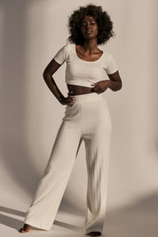 WIDE HIGH-WAIST ECRU TROUSERS - YOUNGA