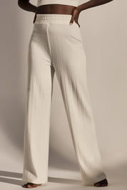 WIDE HIGH-WAIST ECRU TROUSERS - YOUNGA