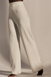 WIDE HIGH-WAIST ECRU TROUSERS - YOUNGA
