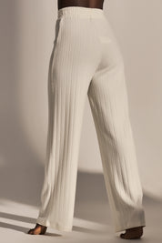 WIDE HIGH-WAIST ECRU TROUSERS - YOUNGA