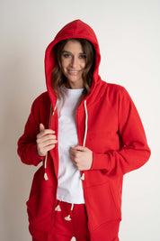 RED ZIP-UP HOODIE - ARINA