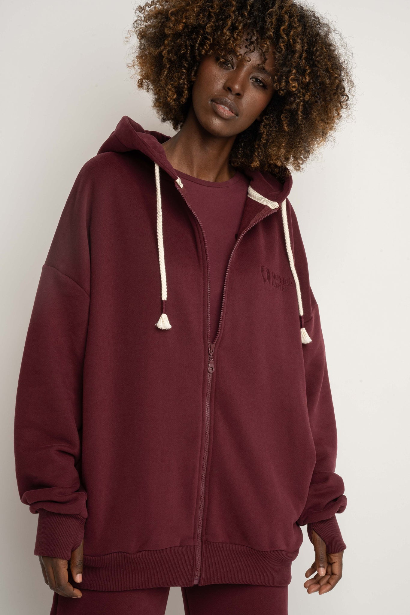 Burgundy Zip-Up Hoodie -NIKO
