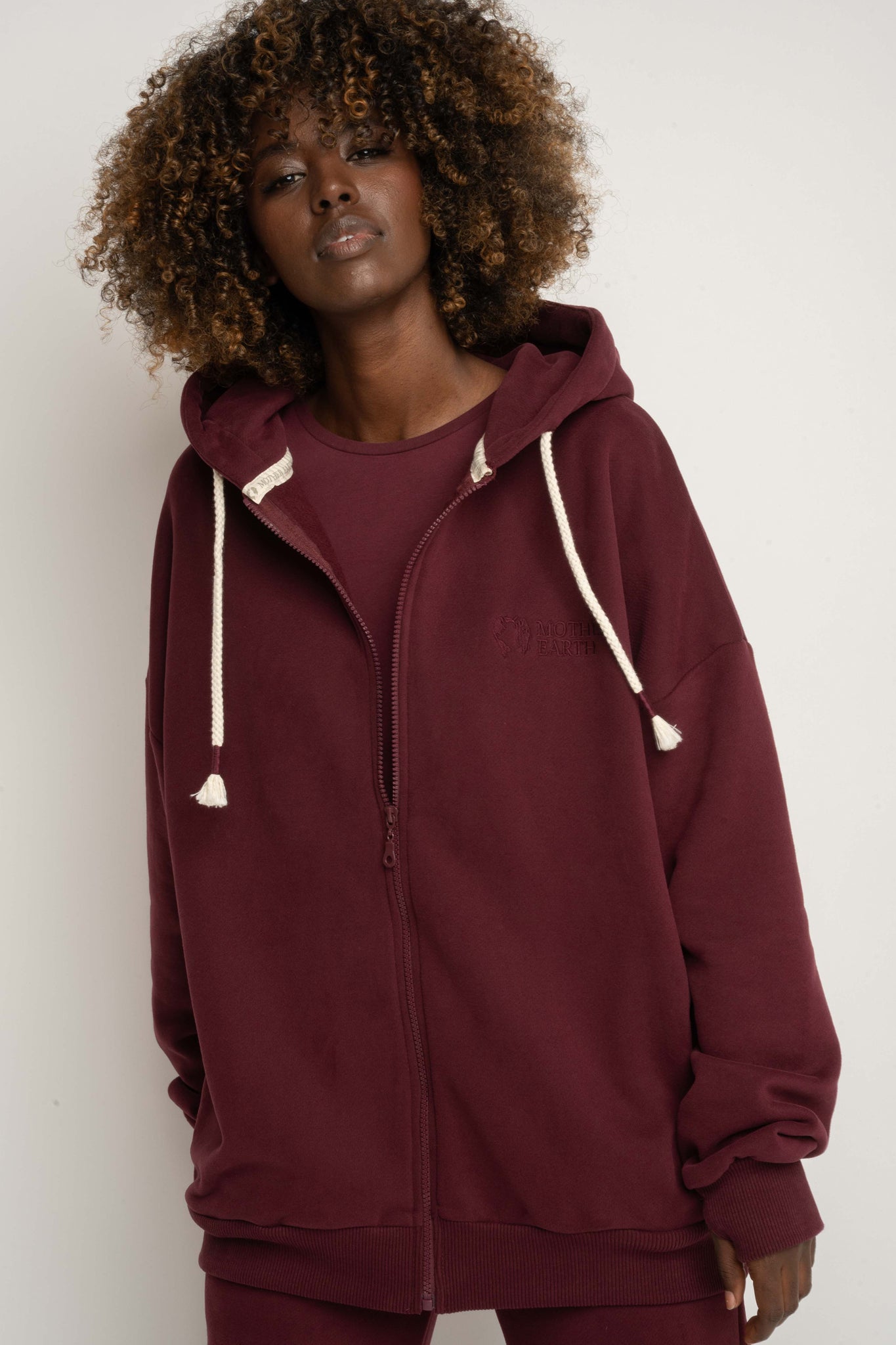 Burgundy Zip-Up Hoodie -NIKO