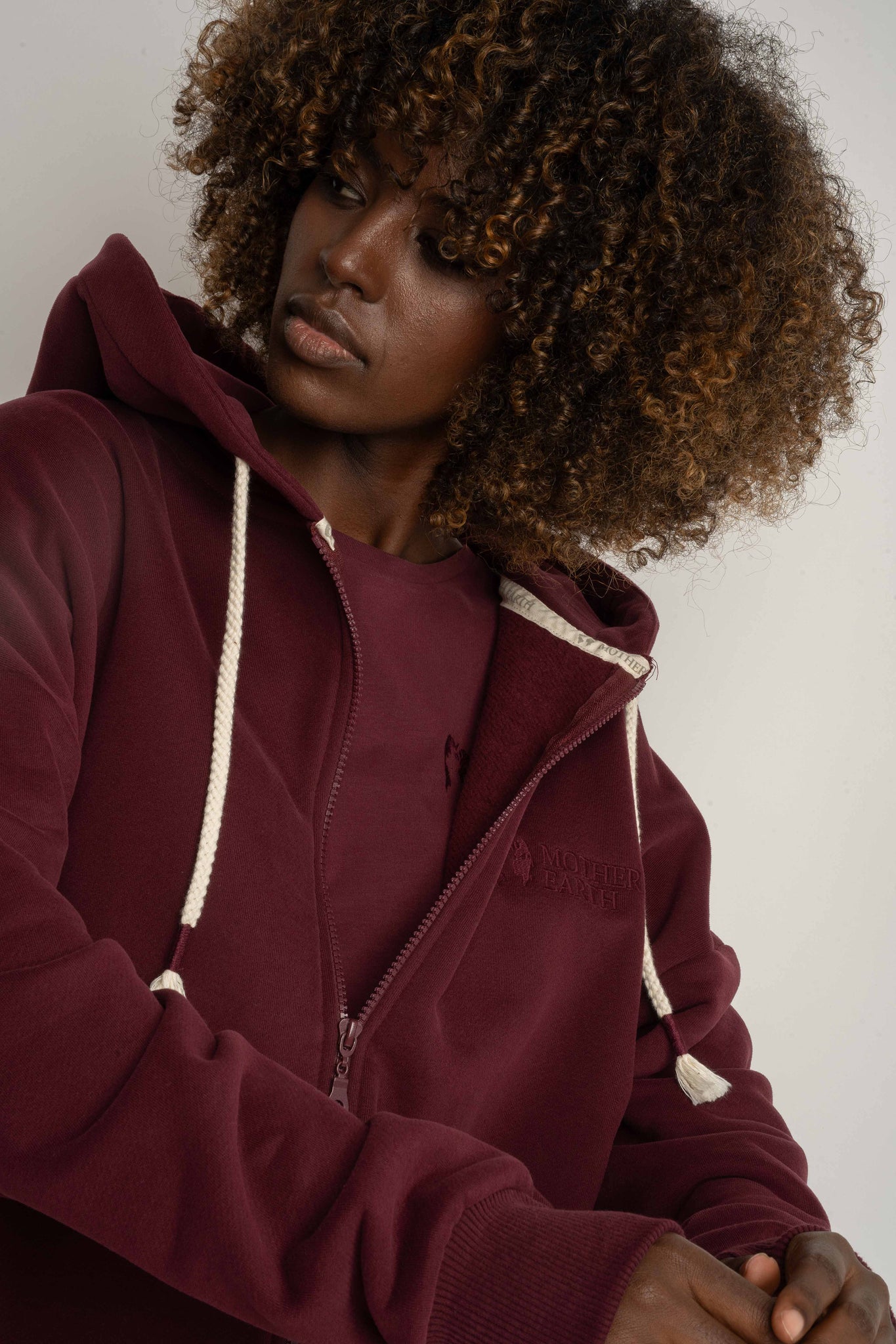 Burgundy Zip-Up Hoodie -NIKO