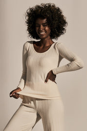 LIGHT BEIGE LONG-SLEEVE BLOUSE - KINMEN