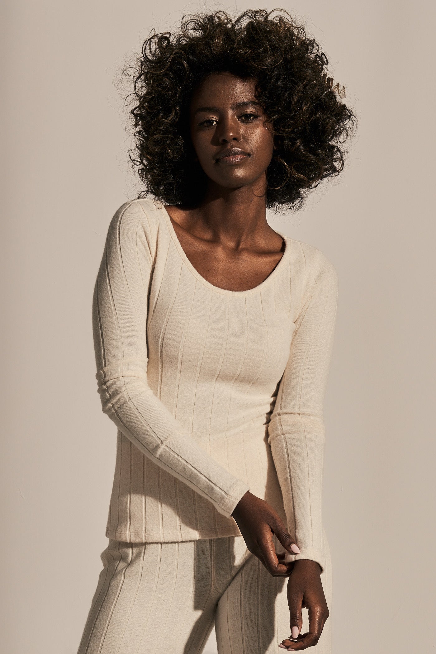 LIGHT BEIGE LONG-SLEEVE BLOUSE - KINMEN