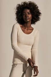 LIGHT BEIGE LONG-SLEEVE BLOUSE - KINMEN