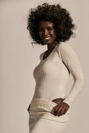 FITTED BODY WITH LONG SLEEVES LIGHT BEIGE - JAMAYKA