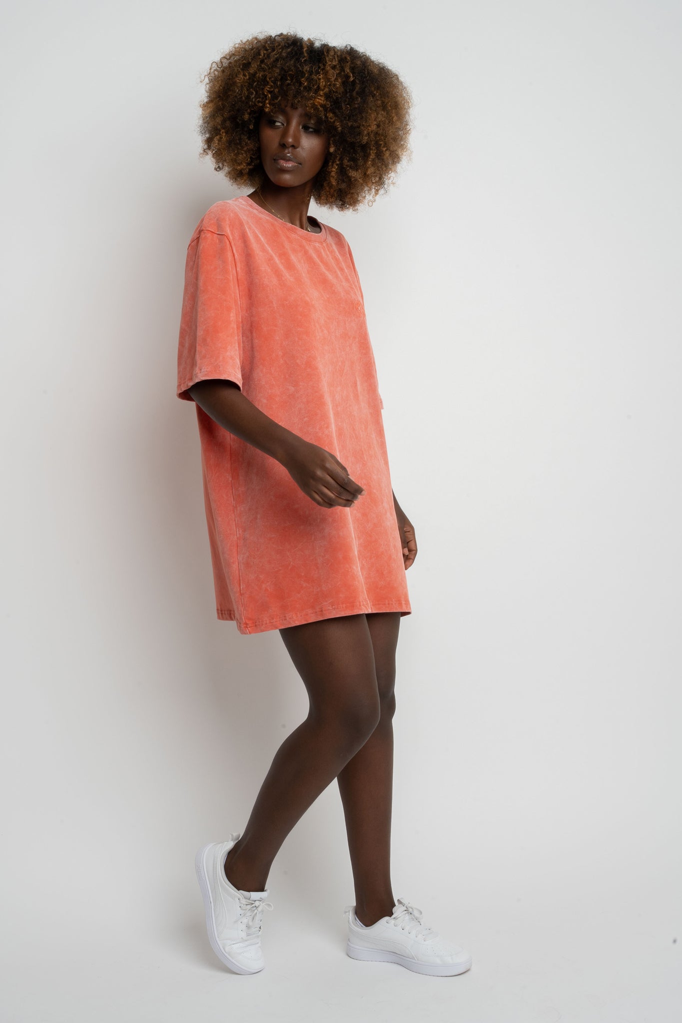 WOMEN'S T-SHIRT WITH WASHED EFFECT, ORANGE - ARETE