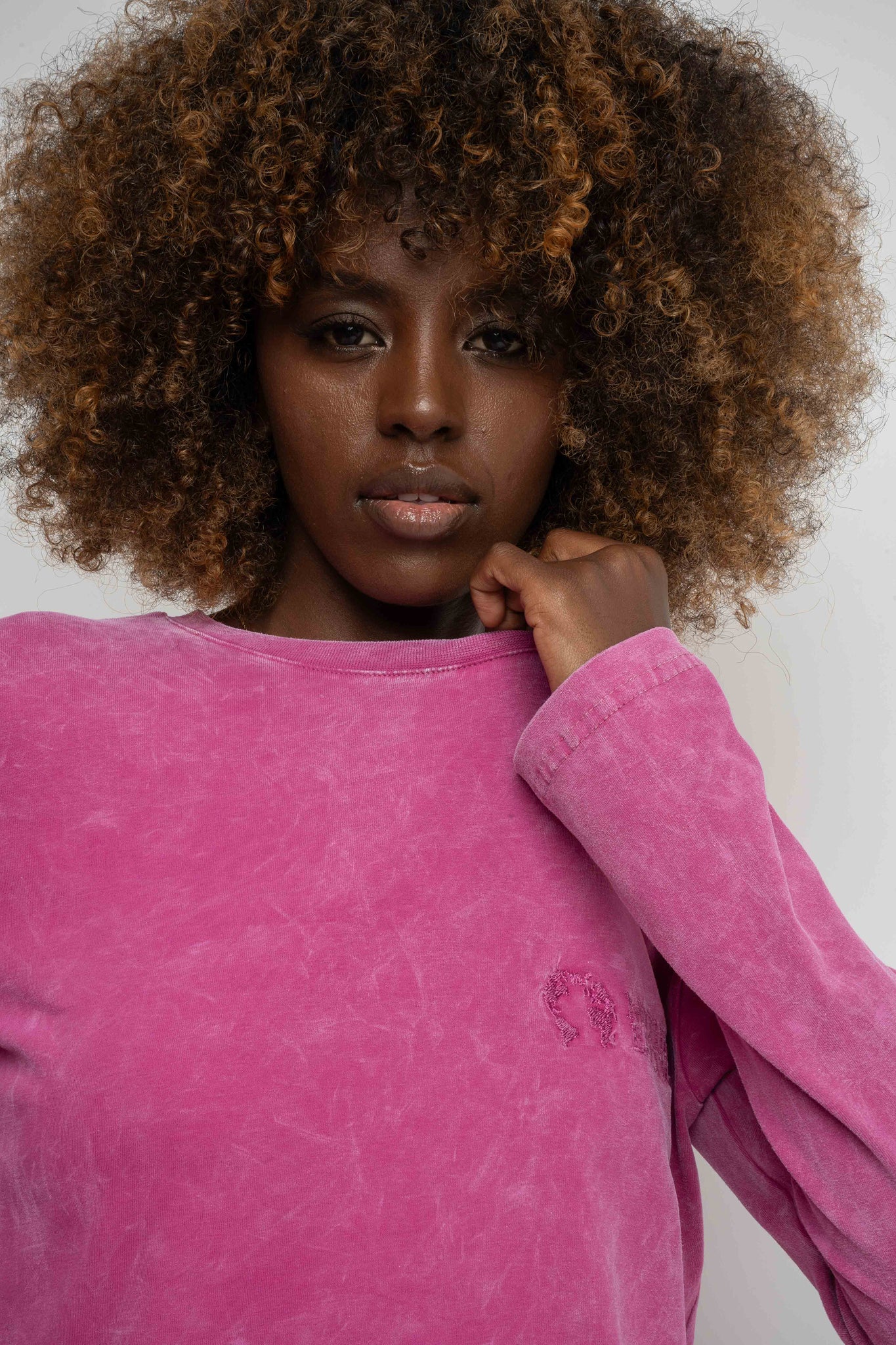 PINK WASHED EFFECT LONG-SLEEVE BLOUSE - POLIKSENA