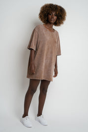 WOMEN'S T-SHIRT WITH WASHED EFFECT, BROWN - ARETE
