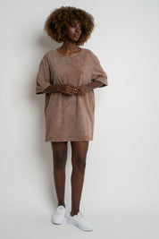 WOMEN'S T-SHIRT WITH WASHED EFFECT, BROWN - ARETE