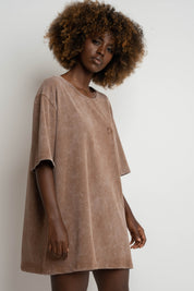 WOMEN'S T-SHIRT WITH WASHED EFFECT, BROWN - ARETE