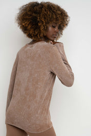 BROWN WASHED EFFECT LONG-SLEEVE BLOUSE - POLYKSENA