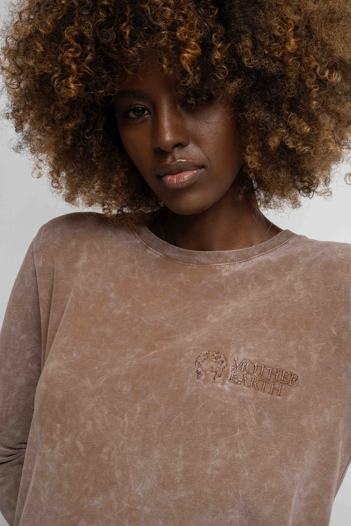 BROWN WASHED EFFECT LONG-SLEEVE BLOUSE - POLYKSENA