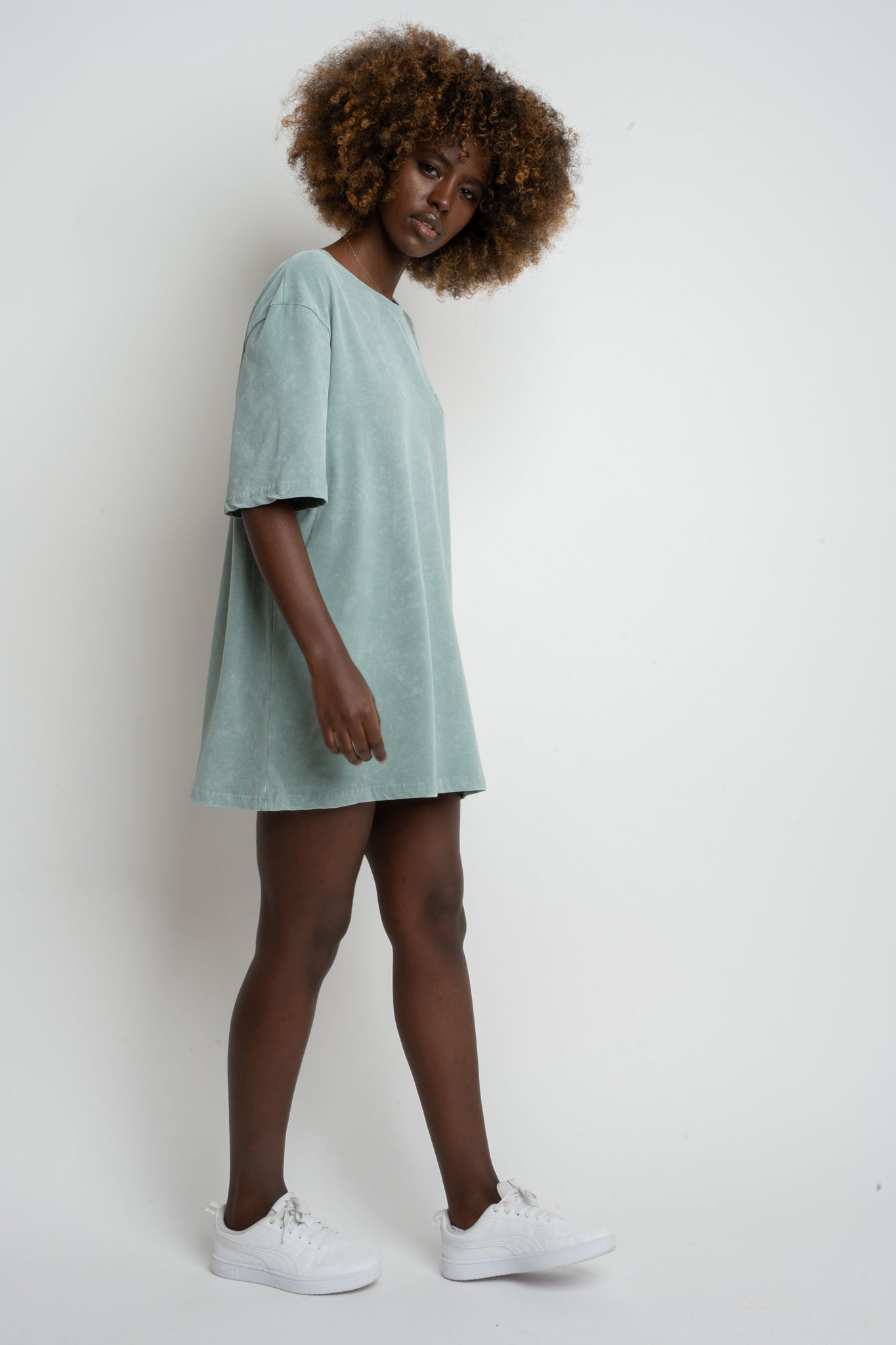 WOMEN'S T-SHIRT WITH WASHED EFFECT TURQUOISE - ARETE