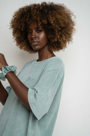 WOMEN'S T-SHIRT WITH WASHED EFFECT TURQUOISE - ARETE