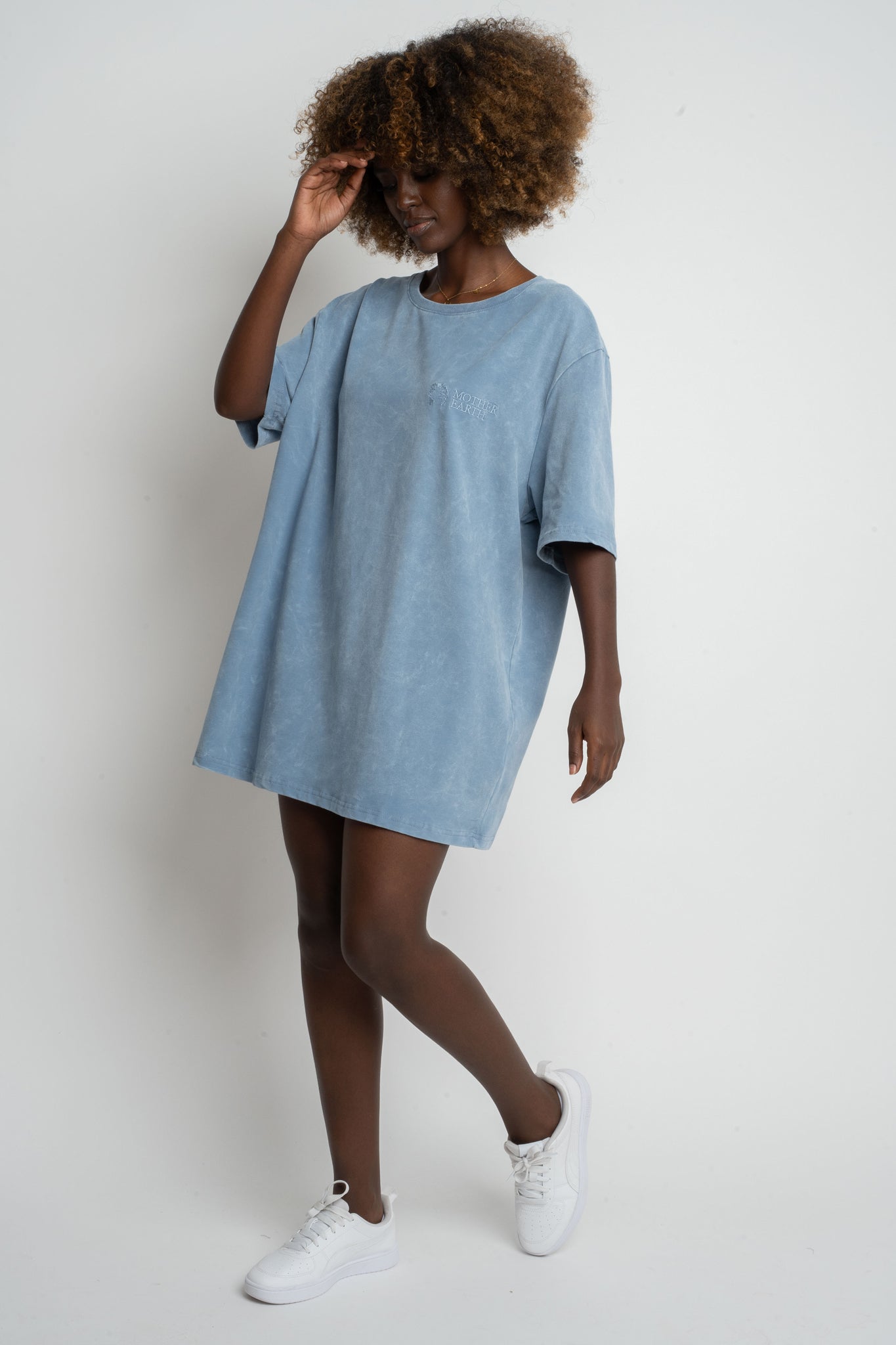WOMEN'S T-SHIRT WITH WASHED EFFECT, DARK BLUE - ARETE