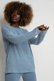 LONG-SLEEVED BLOUSE WITH WASHED EFFECT, DARK BLUE - POLIKSENA