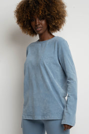 LONG-SLEEVED BLOUSE WITH WASHED EFFECT, DARK BLUE - POLIKSENA