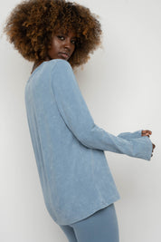 LONG-SLEEVED BLOUSE WITH WASHED EFFECT, DARK BLUE - POLIKSENA