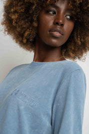 LONG-SLEEVED BLOUSE WITH WASHED EFFECT, DARK BLUE - POLIKSENA