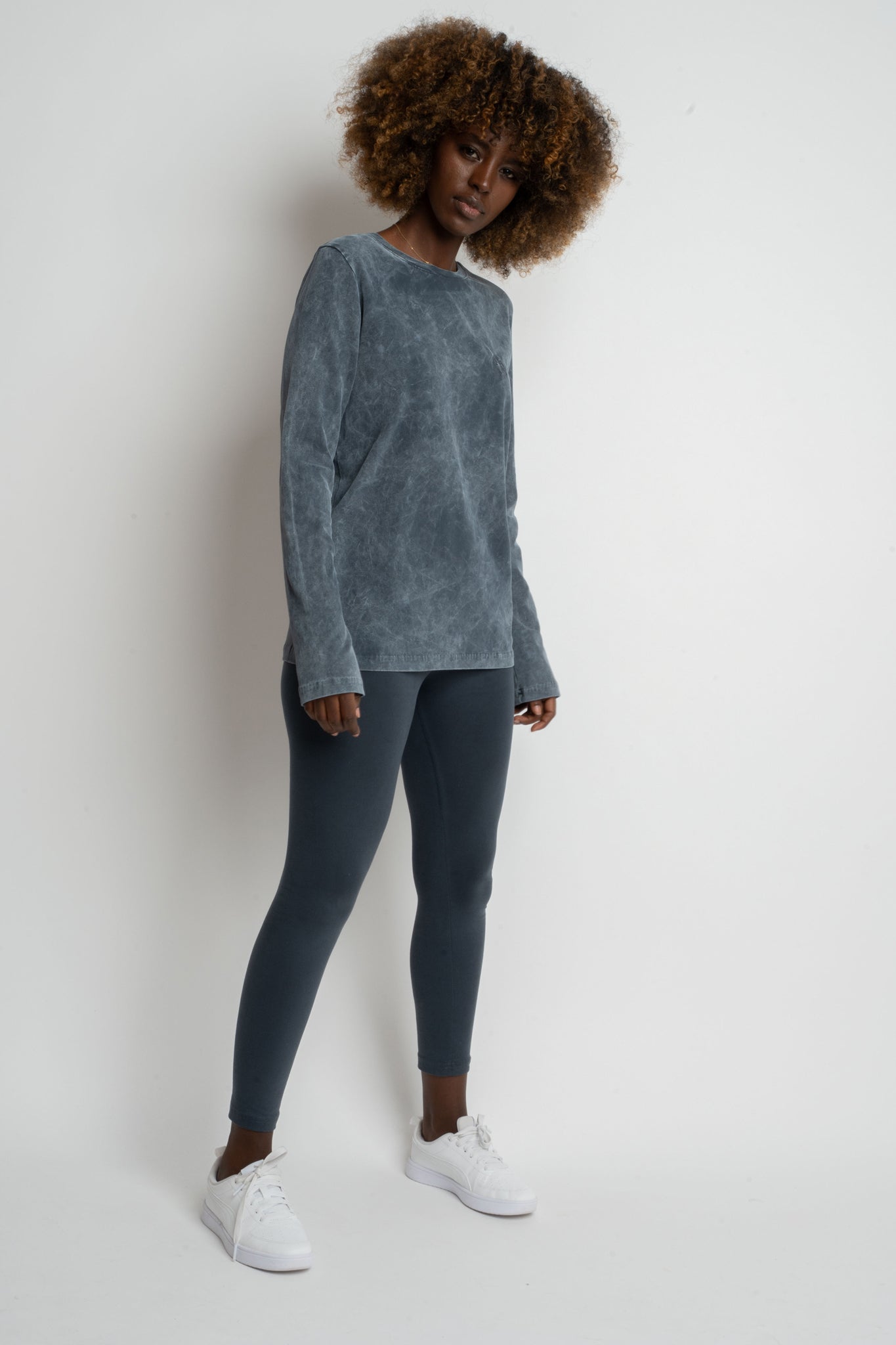 WASHED EFFECT LONG-SLEEVE BLOUSE, GRAPHITE - POLYXENA