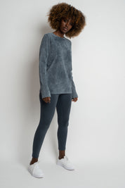 WASHED EFFECT LONG-SLEEVE BLOUSE, GRAPHITE - POLYXENA