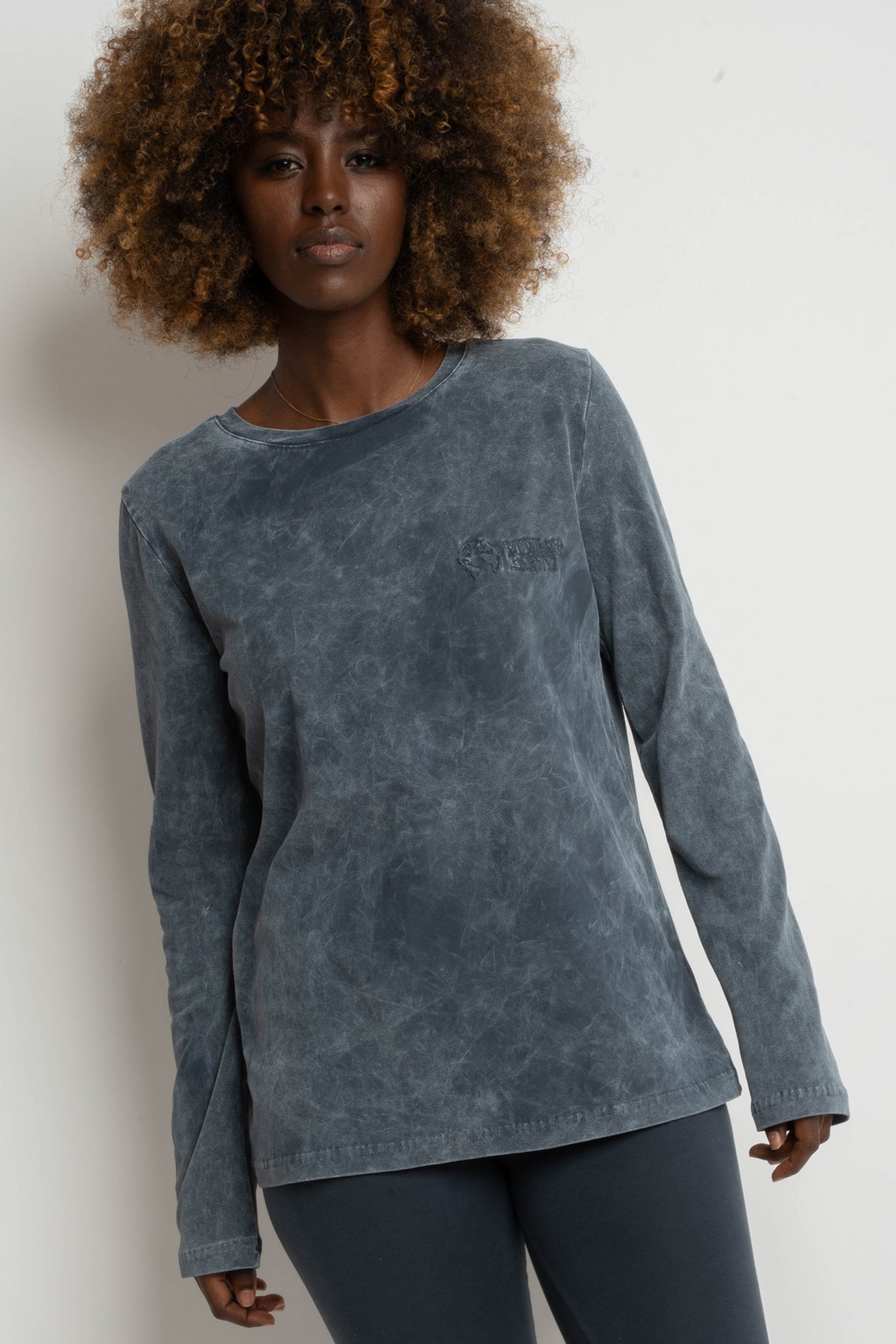 WASHED EFFECT LONG-SLEEVE BLOUSE, GRAPHITE - POLYXENA