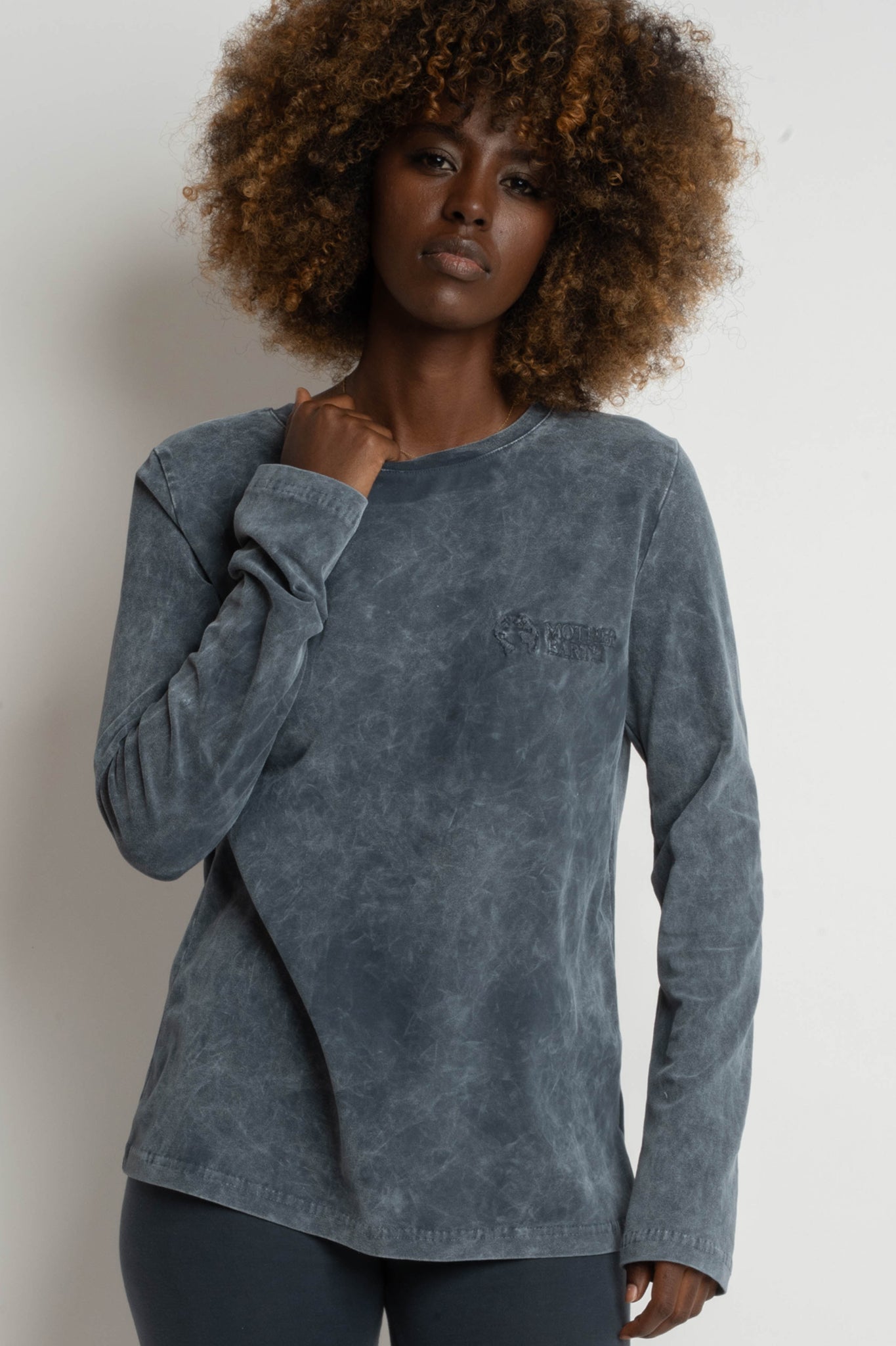 WASHED EFFECT LONG-SLEEVE BLOUSE, GRAPHITE - POLYXENA