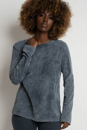 WASHED EFFECT LONG-SLEEVE BLOUSE, GRAPHITE - POLYXENA
