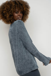 WASHED EFFECT LONG-SLEEVE BLOUSE, GRAPHITE - POLYXENA
