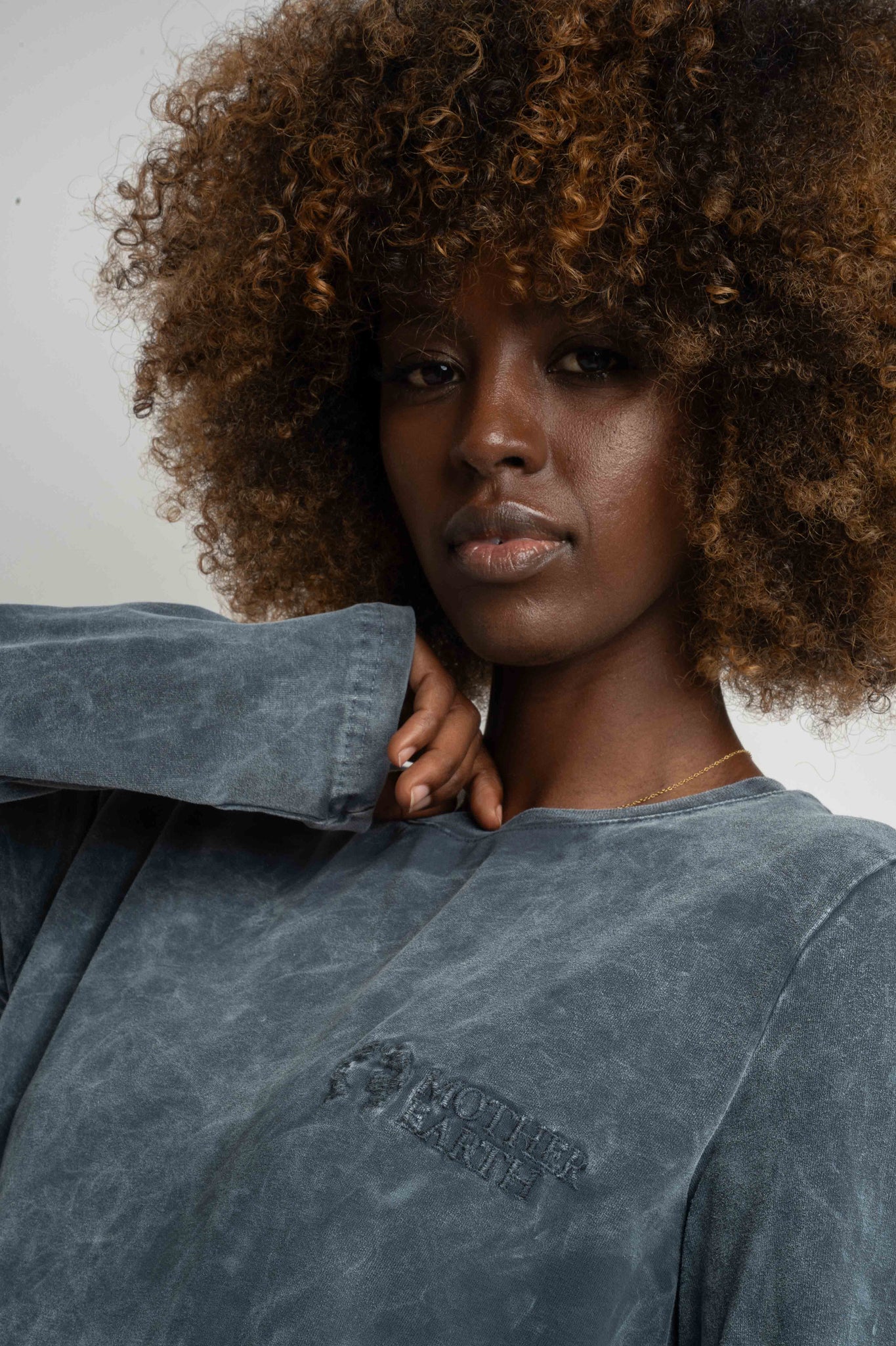WASHED EFFECT LONG-SLEEVE BLOUSE, GRAPHITE - POLYXENA