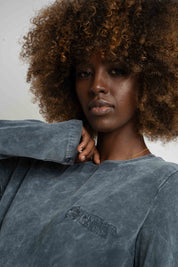 WASHED EFFECT LONG-SLEEVE BLOUSE, GRAPHITE - POLYXENA