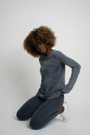 WASHED EFFECT LONG-SLEEVE BLOUSE, GRAPHITE - POLYXENA